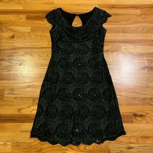 PHASE EIGHT Green Beaded and Sequins Cowl Drape Neck Lace Dress US 10